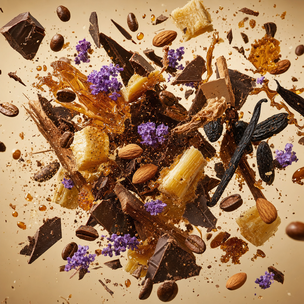 Ingredienti di IT'S A DUPE N°6269: rum, cioccolato fondente, caffè, mandorla, eliotropio, caramello, canna da zucchero, sandalo e vaniglia