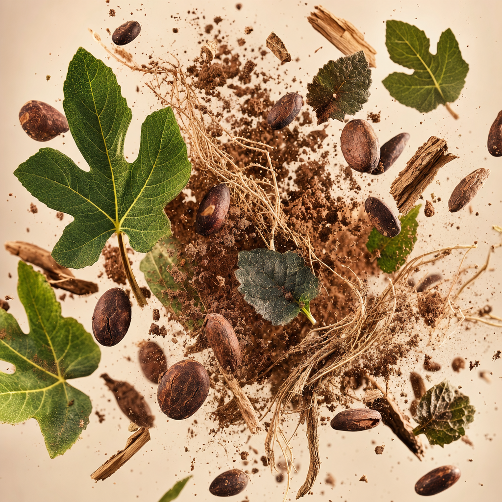 Ingredienti di IT'S A DUPE N°6017: foglie di fico, cacao, patchouli, vetiver e cedro della Virginia