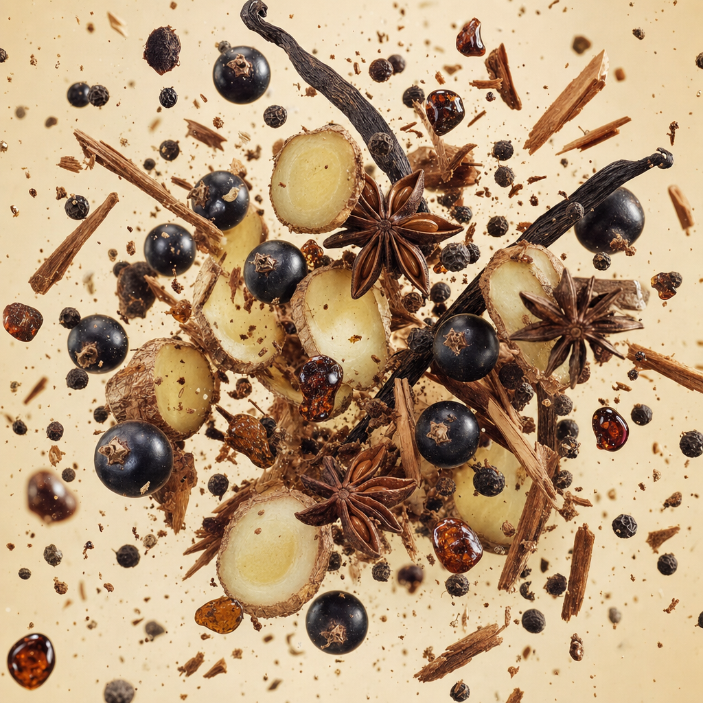 Ingredienti di IT'S A DUPE N°045: ribes nero, anice stellato, galanga, pepe, balsamo di Tolù, cedro dell'Atlante e vaniglia Bourbon