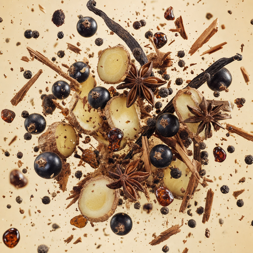 Ingredienti di IT'S A DUPE N°045: ribes nero, anice stellato, galanga, pepe, balsamo di Tolù, cedro dell'Atlante e vaniglia Bourbon