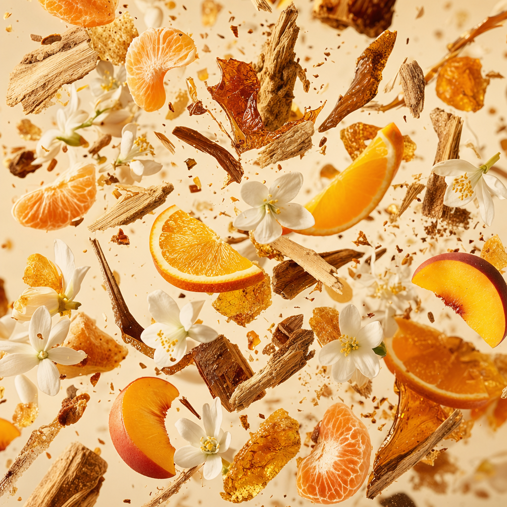 Ingredienti di IT'S A DUPE N°1022: mandarino, caramello, legno di guaiaco, arancia, fiori d'arancio, sandalo, pesca, gelsomino e ambra