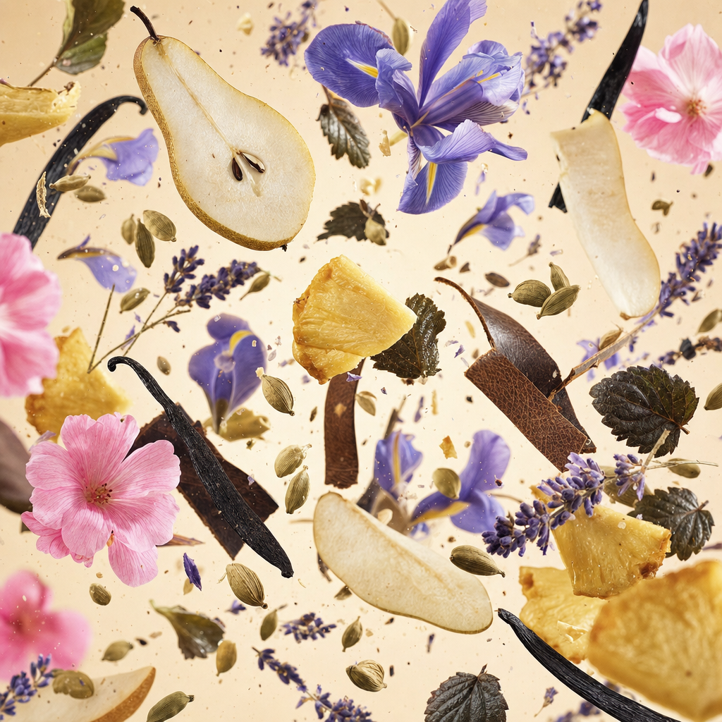 Ingredienti di IT'S A DUPE N°247: pera, cardamomo, ananas, lavanda, iris, geranio, patchouli, cuoio e baccello di vaniglia nera