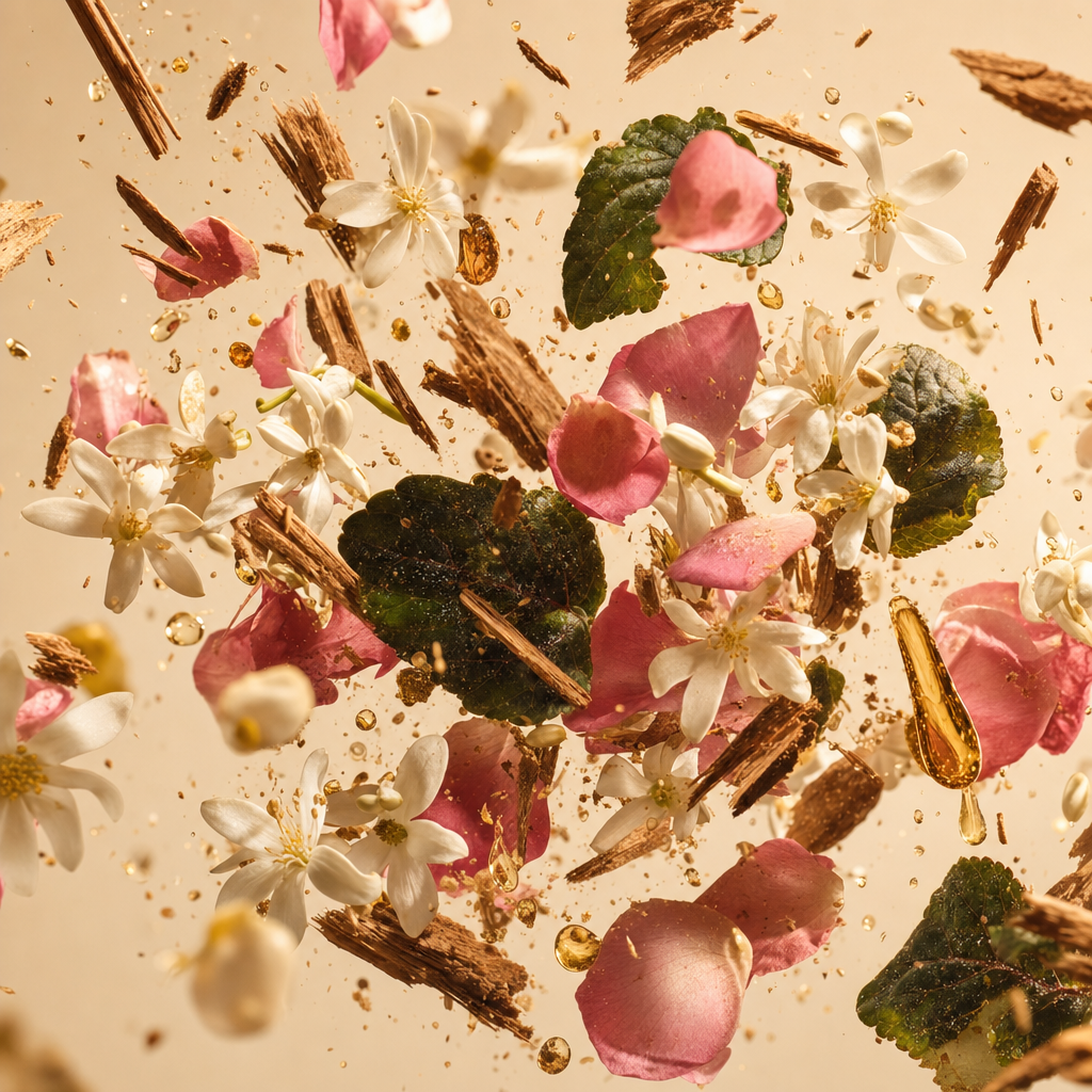 Ingredienti di IT'S A DUPE N°120: fiori d'arancio africano, gelsomino, patchouli, cedro della Virginia, rosa e miele bianco