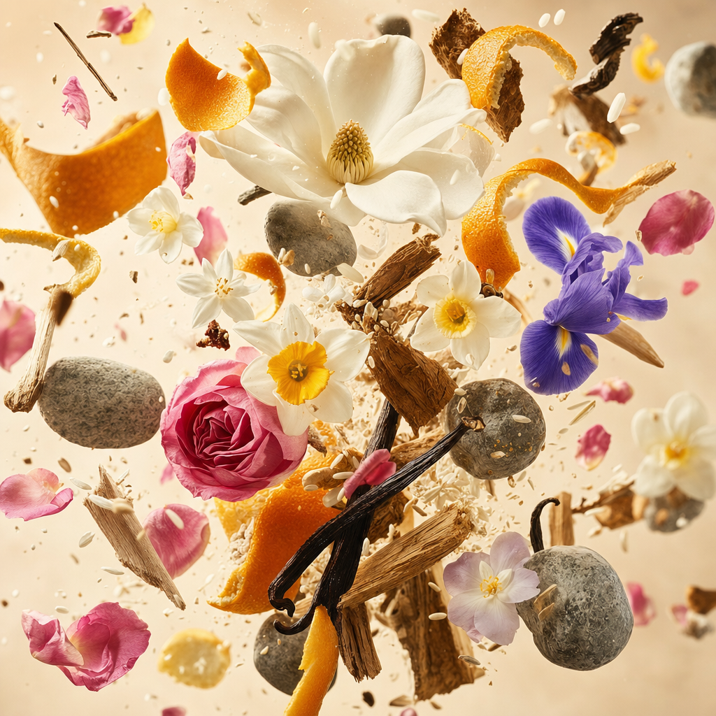 Ingredienti di IT'S A DUPE N°7097: scorza d'arancia, magnolia, riso, narciso, gelsomino, iris, rosa bulgara, sandalo e vaniglia
