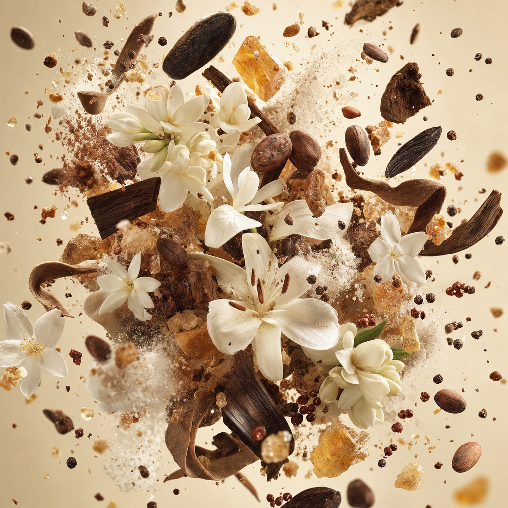 Ingredienti di IT'S A DUPE N°6051: giglio, gelsomino, pepe di Sichuan, tuberosa, cacao, benzoino, oud e fava tonka