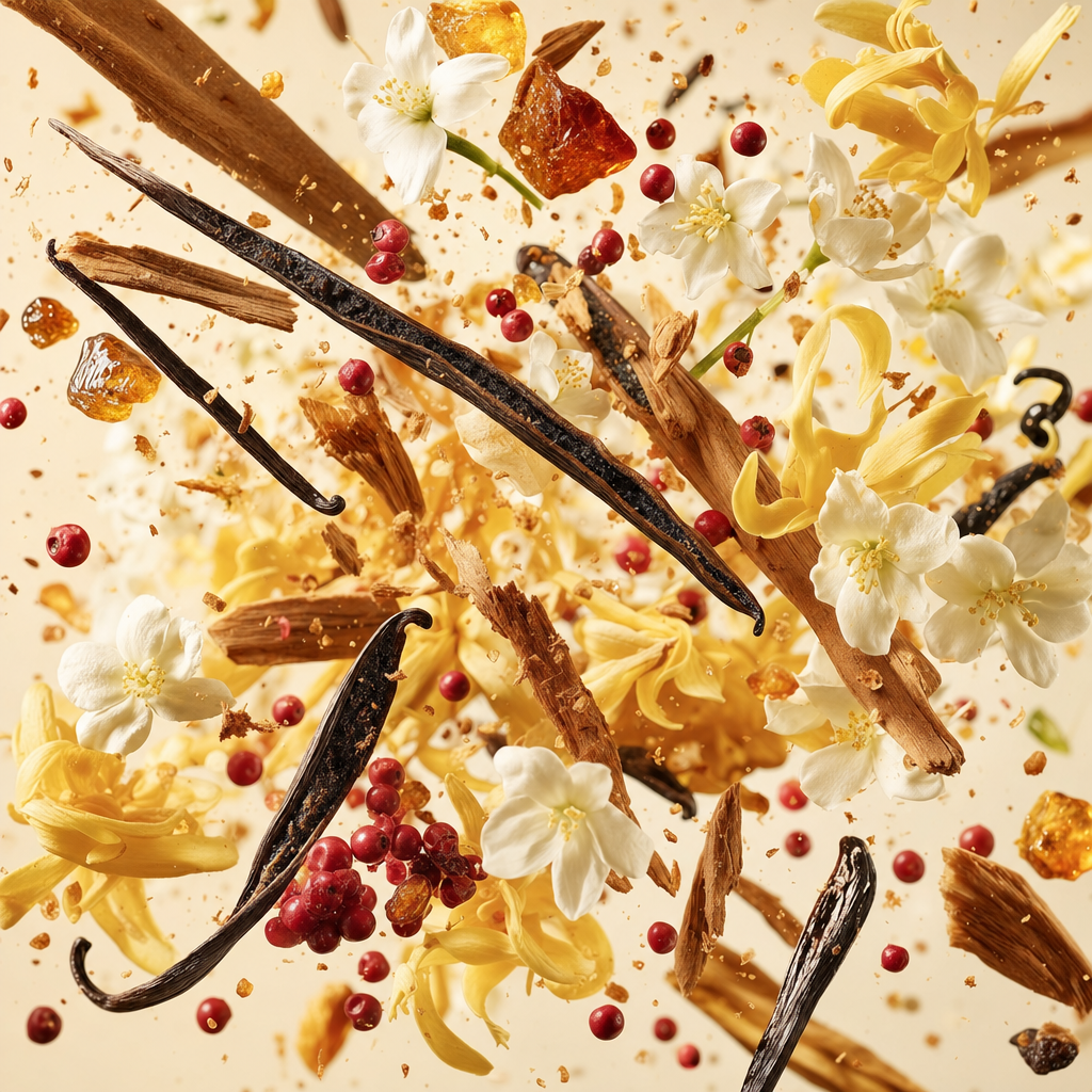 Ingredienti di IT'S A DUPE N°6092: pepe rosa, gelsomino, ylang-ylang, sandalo, fiori d'arancio, vaniglia Bourbon e Amber Xtreme