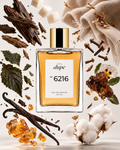 N°6216 circondato dagli ingredienti delle sue note olfattive