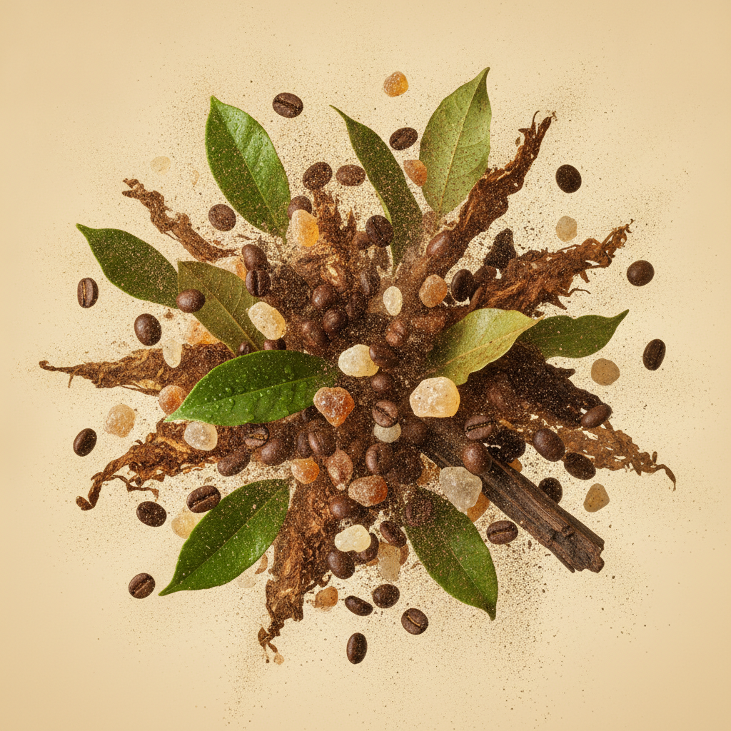 Ingredienti di IT'S A DUPE N°1021: note verdi, resine, caffè, tabacco, incenso e legno di oud