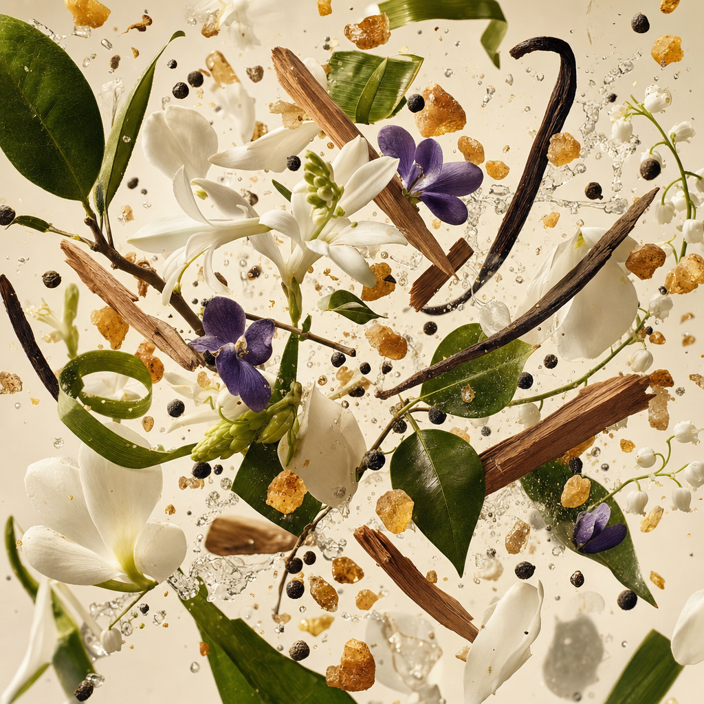 Ingredienti di IT'S A DUPE N°078: petitgrain, tuberosa, sandalo, violetta, incenso, foglia di banano, pepe, vaniglia del Madagascar e note marine