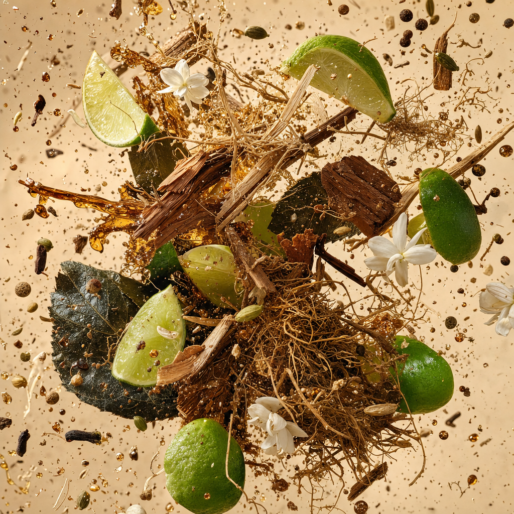 Ingredienti di IT'S A DUPE N°6021: rum, lime, note piccanti, note floreali, cedro, vetiver e patchouli