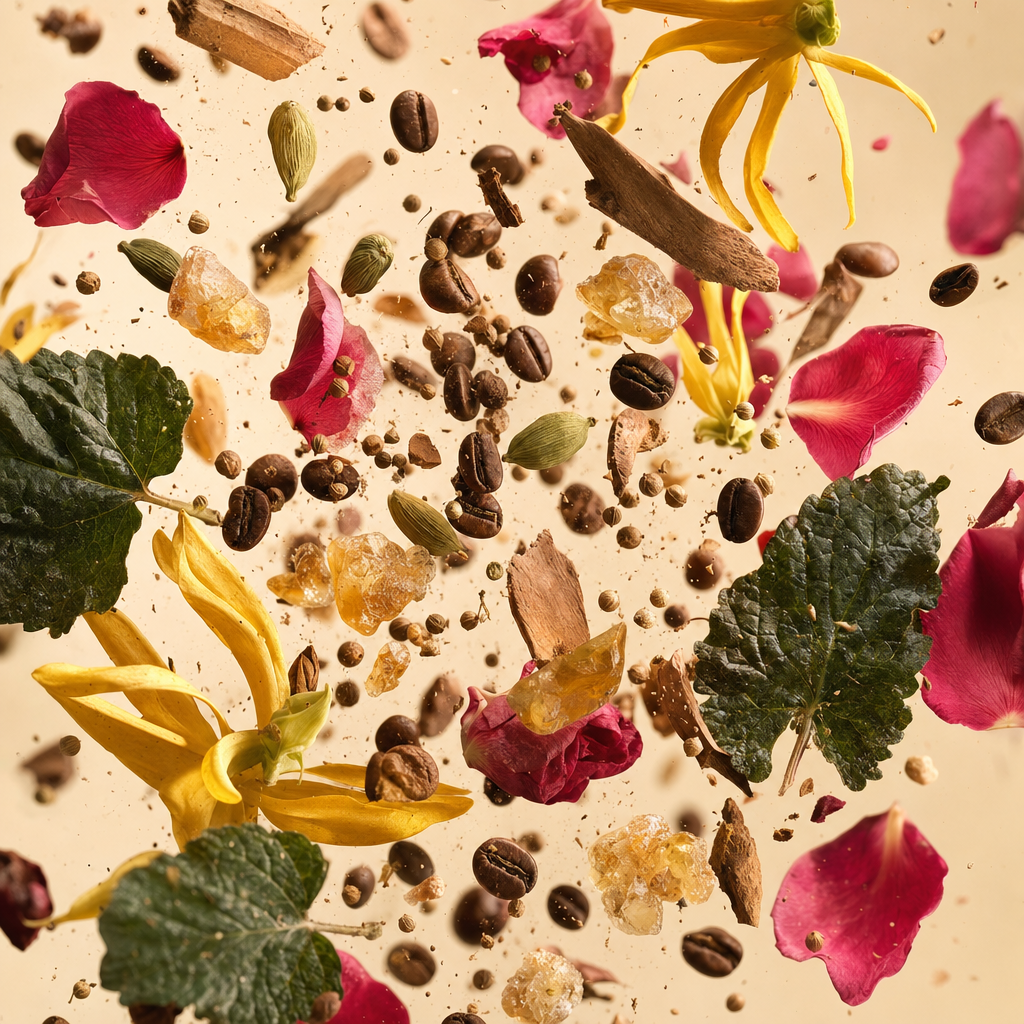 Ingredienti di IT'S A DUPE N°7115: rosa turca, caffè, rosa bulgara, patchouli, cardamomo, coriandolo, ylang-ylang, incenso e sandalo