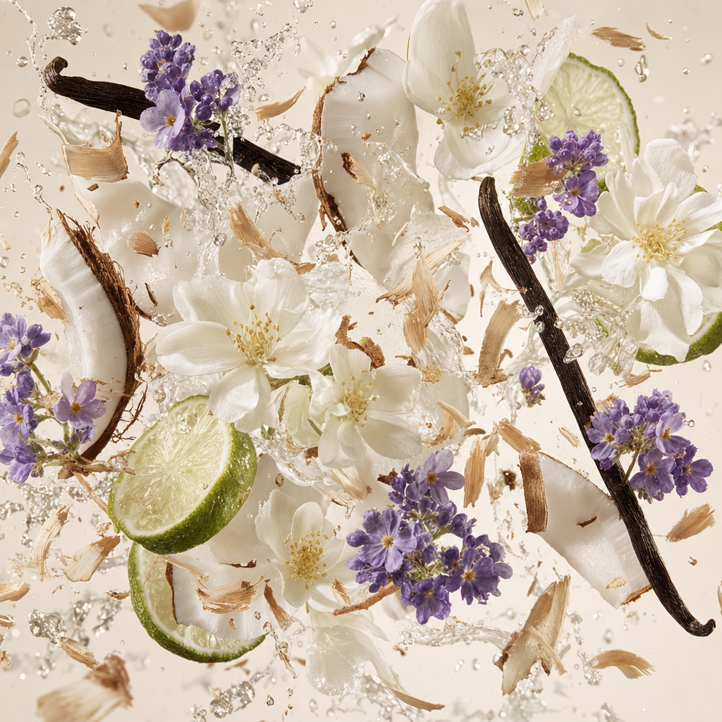 Ingredienti di IT'S A DUPE N°1058: acqua di cocco, bergamotto, gelsomino, eliotropio, vaniglia Bourbon e cashmere