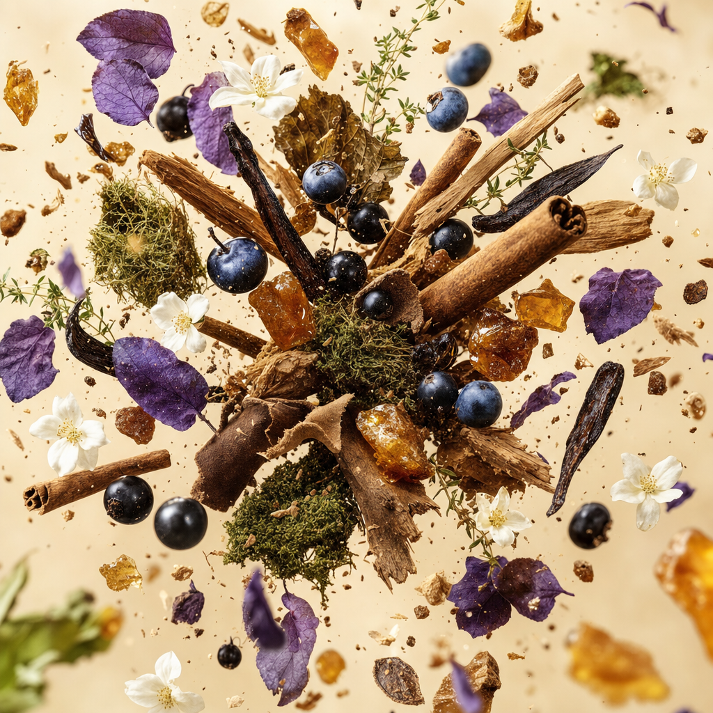 Ingredienti di IT'S A DUPE N°7159: foglie di violetta, mirtilli, cassis, timo, cedro, cannella, patchouli, vaniglia e caramello