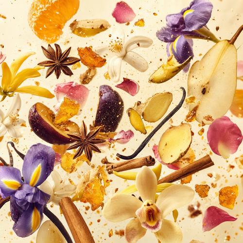 Ingredienti di IT'S A DUPE N°075: fiori d'arancio, mandarino, anice stellato, pera, rosa, iris, zenzero, prugna e vaniglia
