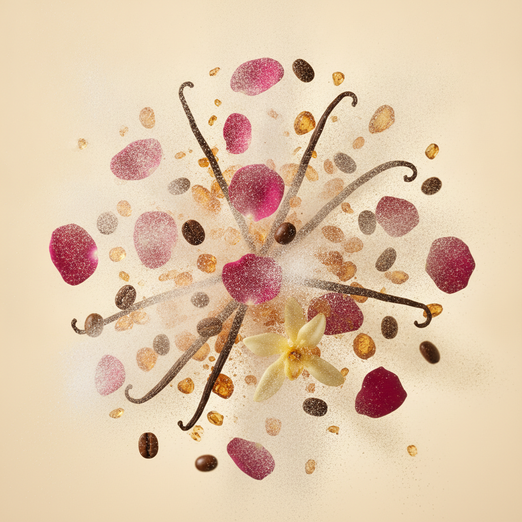 Ingredienti di IT'S A DUPE N°914: caffè, rosa, ambra, vaniglia e muschio bianco