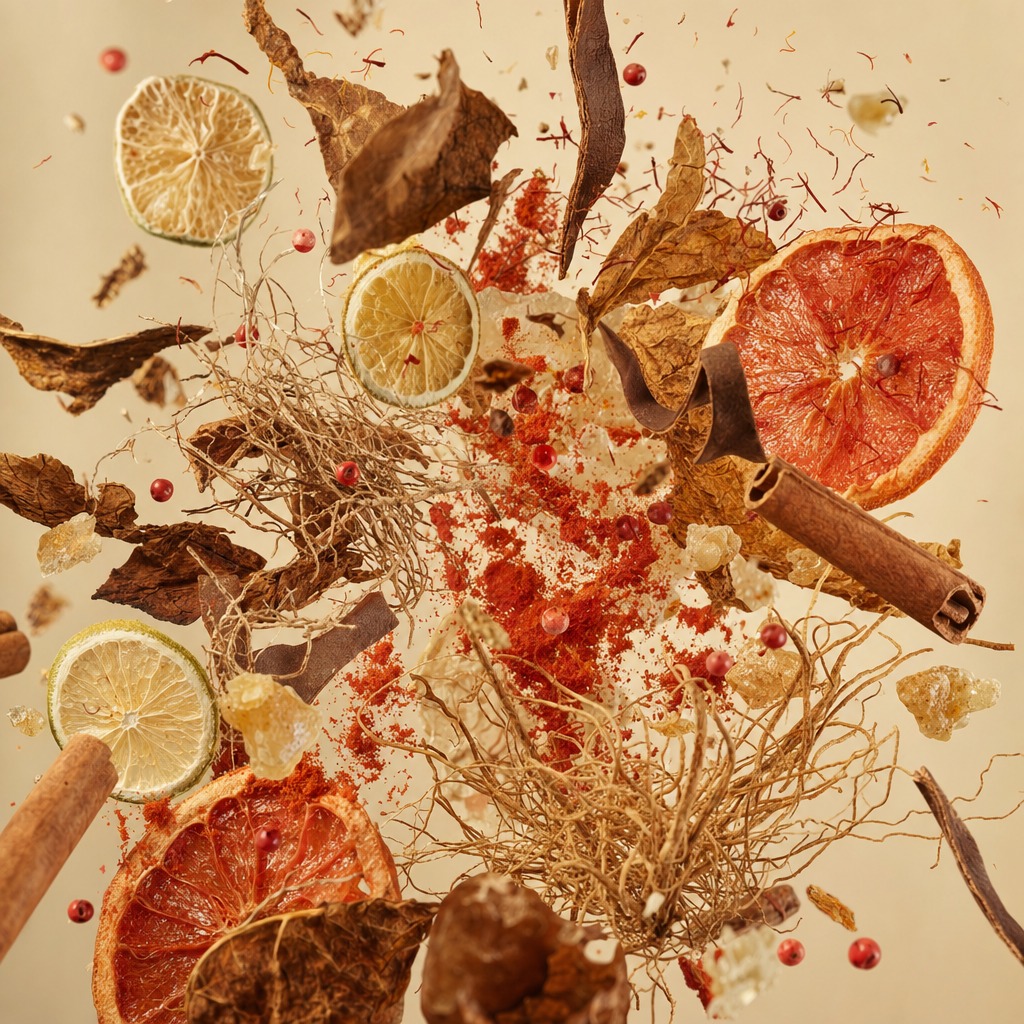 Ingredienti di IT'S A DUPE N°214: bergamotto, zafferano, vetiver, pompelmo, cannella, tabacco, pepe rosa, paprika dolce e cuoio