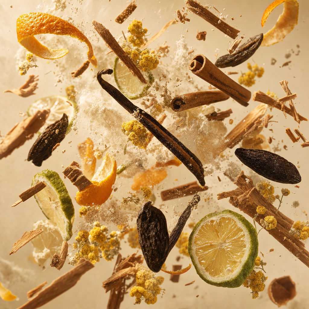 Ingredienti di IT'S A DUPE N°7070: arancia amara, cannella, vaniglia, bergamotto, elicriso, fava tonka, muschio e sandalo