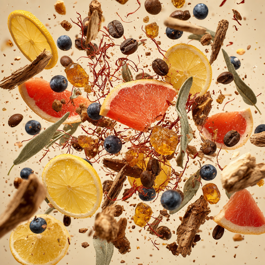 Ingredienti di IT'S A DUPE N°210: pompelmo, zafferano, note legnose, limone italiano, salvia, ambra, mirtillo e caffè