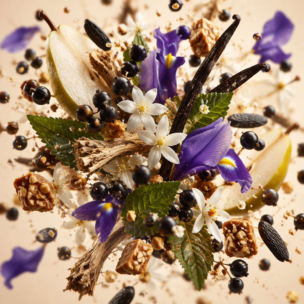 Ingredienti di IT'S A DUPE N°093: ribes nero, pera, iris, gelsomino, fava tonka, vaniglia e praline