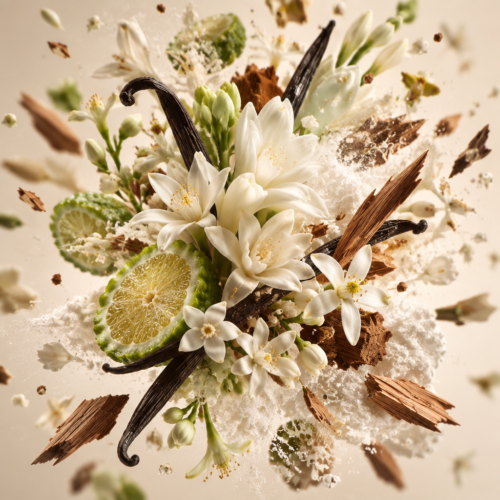 Ingredienti di IT'S A DUPE N°1044: bergamotto, fiori d'arancio, tuberosa, gelsomino, vaniglia e muschio bianco