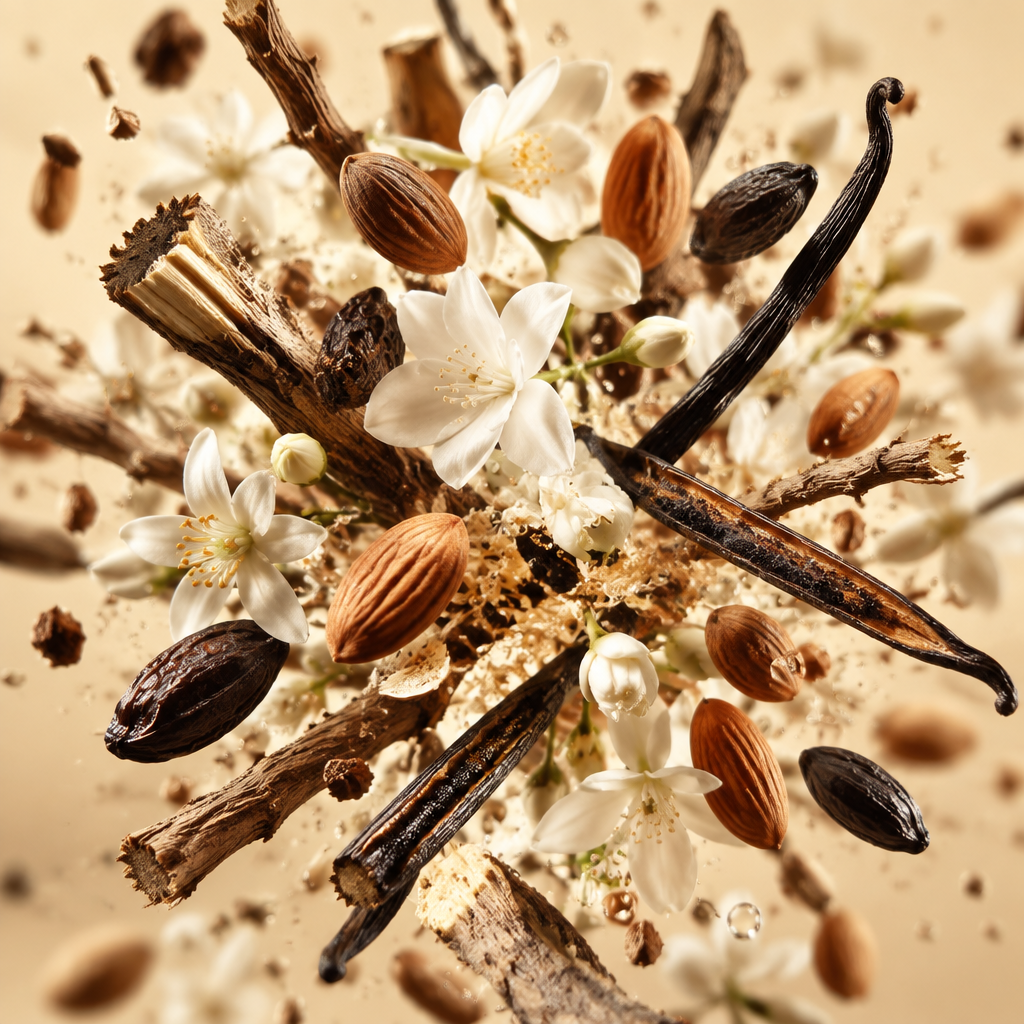 Ingredienti di IT'S A DUPE N°155: liquirizia, mandorla, gelsomino sambac, fiori d'arancio, fava tonka e vaniglia