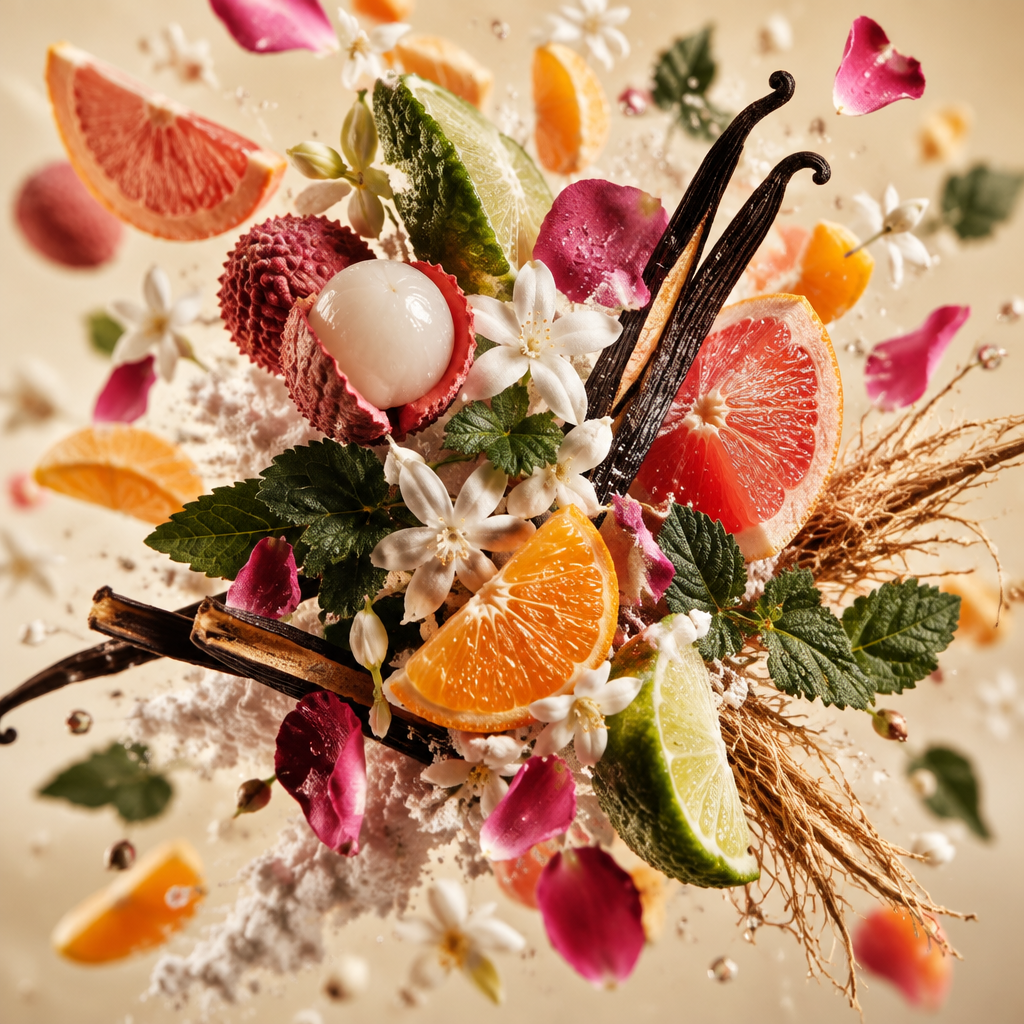 Ingredienti di IT'S A DUPE N°073: arancia, bergamotto, pompelmo, rosa, litchi, patchouli e vaniglia