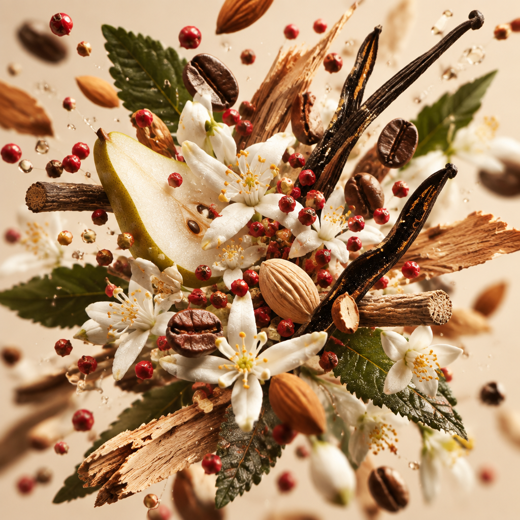 Ingredienti di IT'S A DUPE N°167: pepe rosa, fiori d'arancio, pera, caffè, mandorla amara e vaniglia