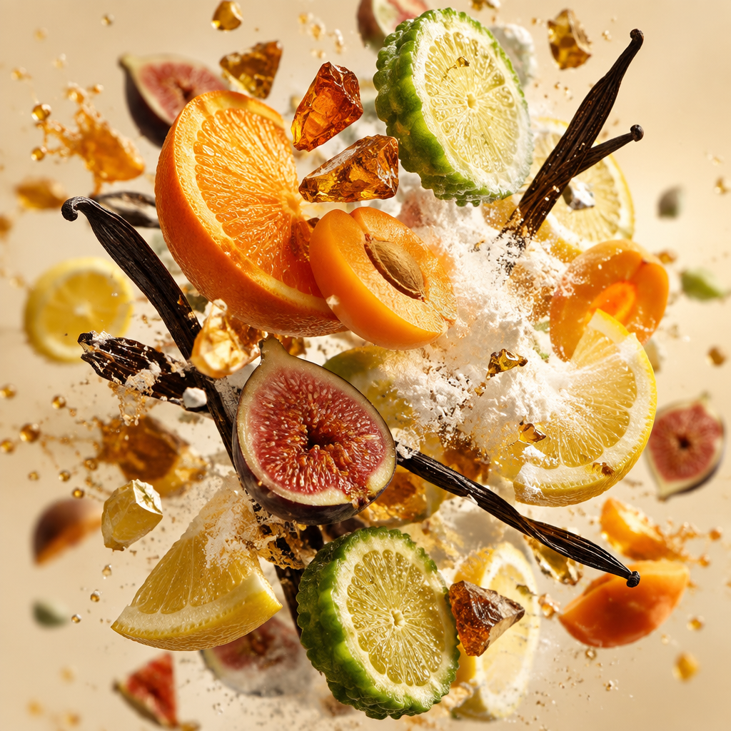Ingredienti di IT'S A DUPE N°6043: arancia, bergamotto, limone, frutti mediterranei, muschio bianco, vaniglia e ambra