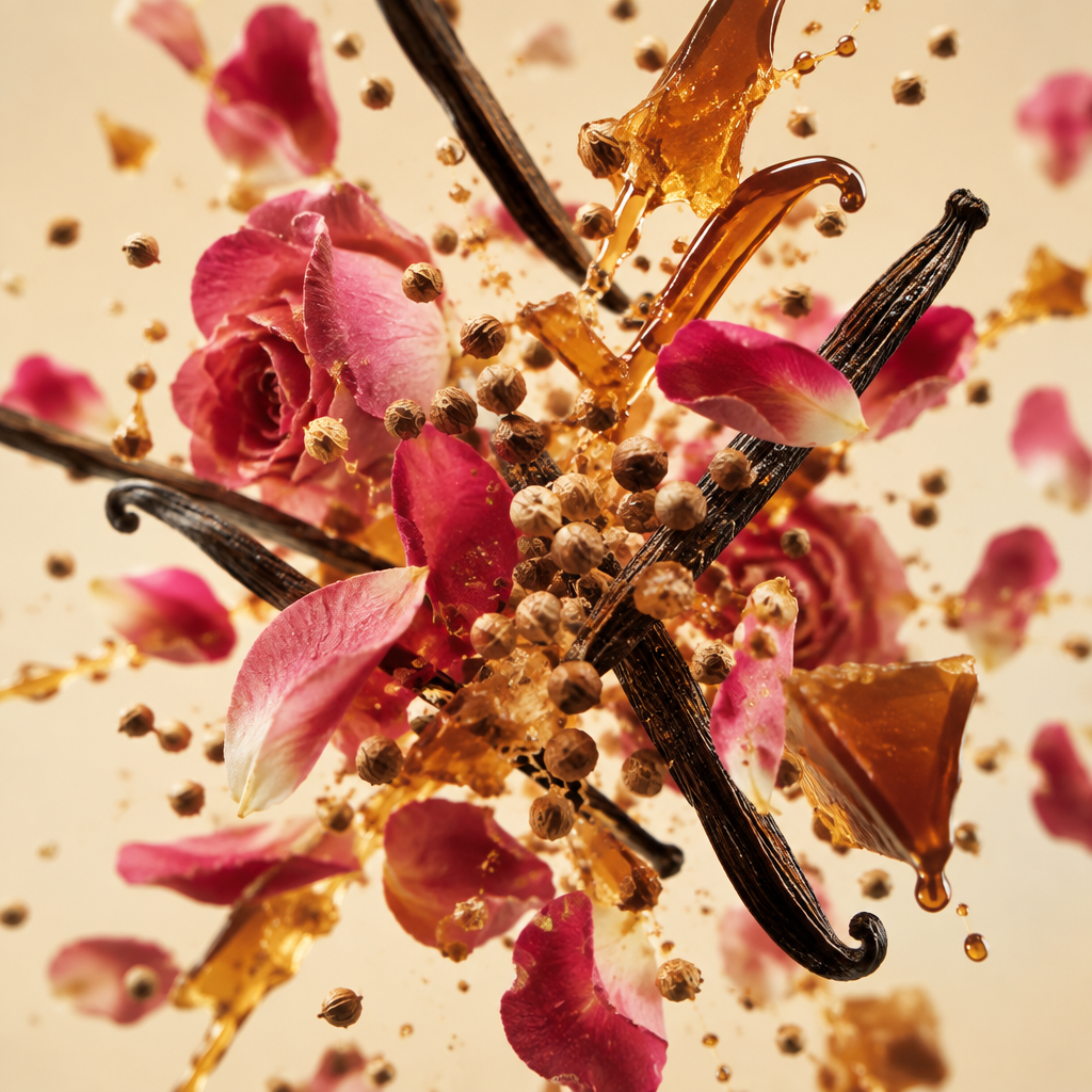 Ingredienti di IT'S A DUPE N°6198: rosa bulgara, coriandolo, caramello e vaniglia