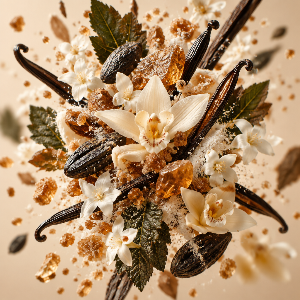 Ingredienti di IT'S A DUPE N°7151: orchidea di vaniglia, gelsomino, zucchero di canna, fava tonka, ambra, muschio e patchouli