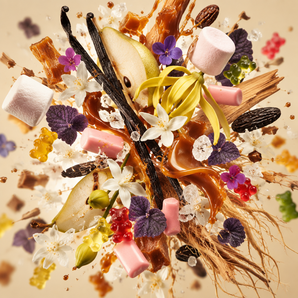 Ingredienti di IT'S A DUPE N°6219: vaniglia, pera, marshmallow, ylang-ylang, gelatine, caramello, gelsomino, zucchero, fava tonka e sandalo