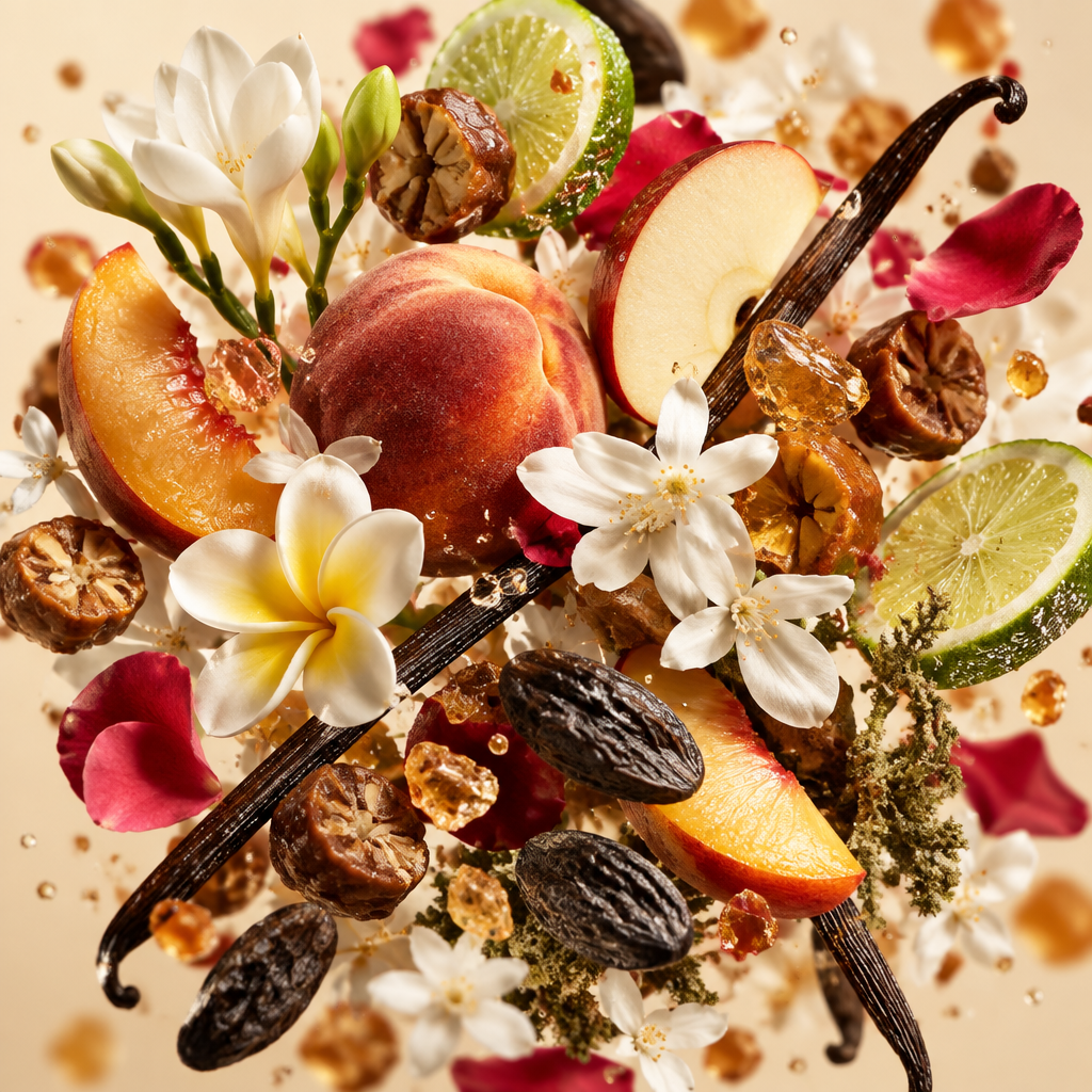 Ingredienti di IT'S A DUPE N°6330: pesca, mela rossa, bergamotto, nettarina, fresia, frangipane, gelsomino, rosa, vaniglia e pralinato