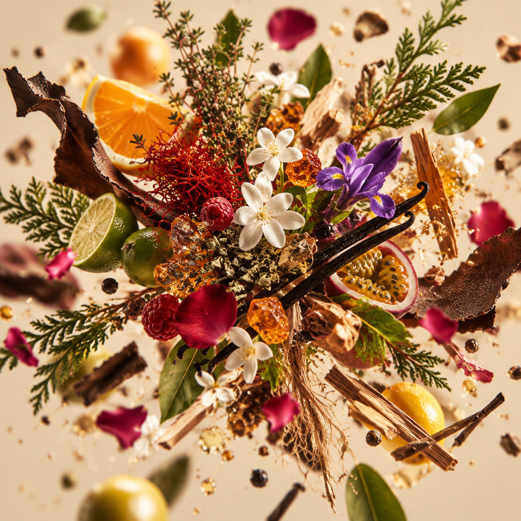Ingredienti di IT'S A DUPE N°6098: zafferano, yerba mate, timo, cipresso, rosa, iris, gelsomino, cuoio, ambra e vetiver