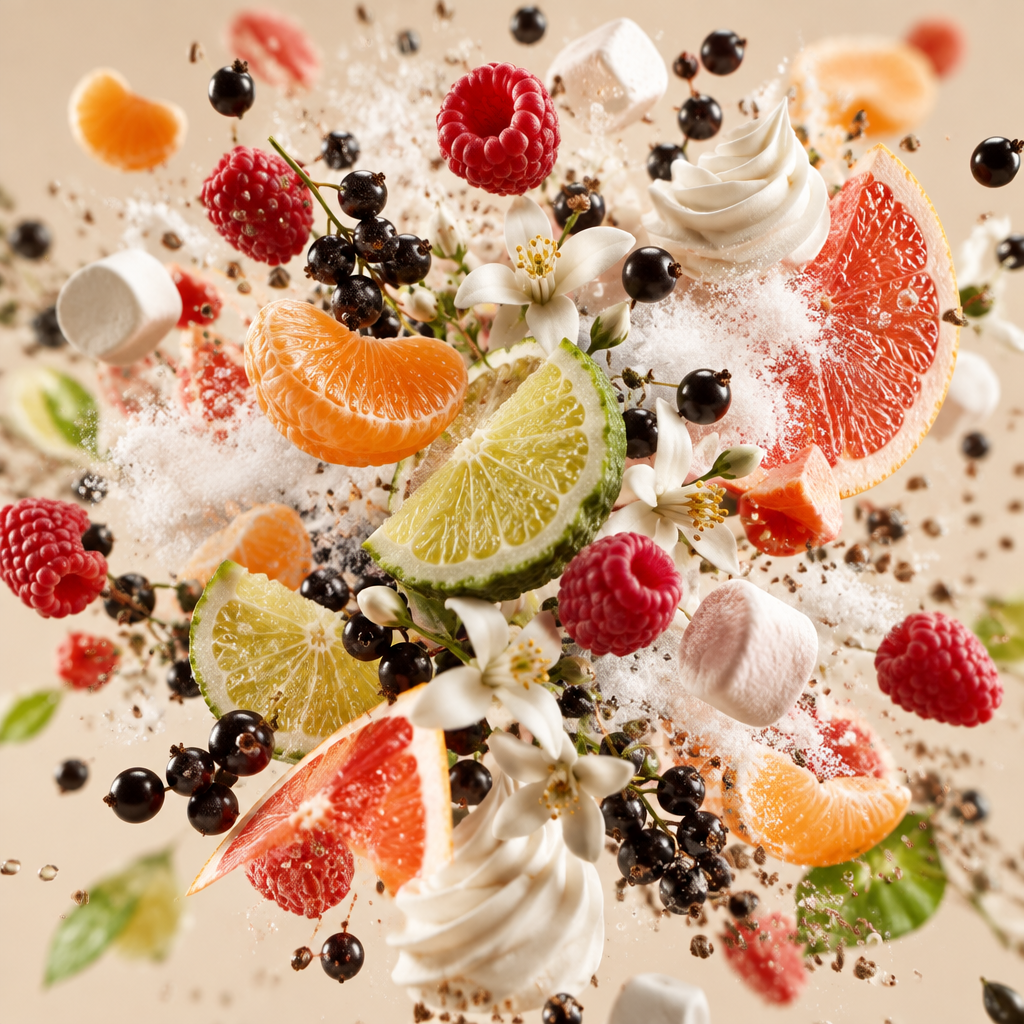 Ingredienti di IT'S A DUPE N°6138: mandarino, bergamotto, pompelmo, fiori d'arancio, lampone, ribes nero, panna montata, marshmallow e muschio