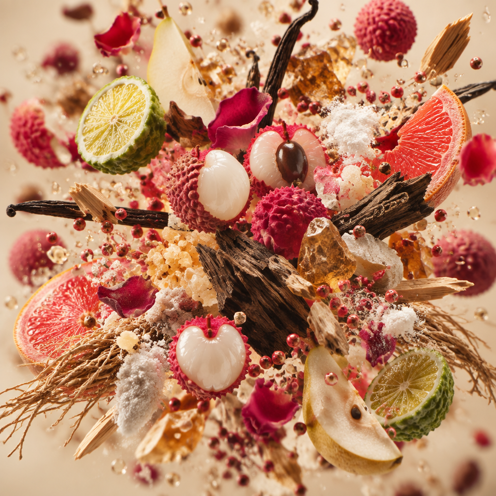 Ingredienti di IT'S A DUPE N°7081: litchi, pera, bergamotto, pompelmo, pepe rosa, rosa turca, oud, incenso, vaniglia e ambra