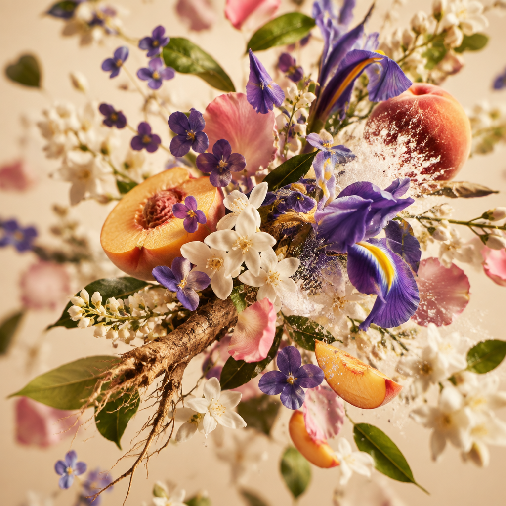 Ingredienti di IT'S A DUPE N°6119: violetta, iris, note verdi, rosa, gelsomino, pesca, acacia e muschio bianco