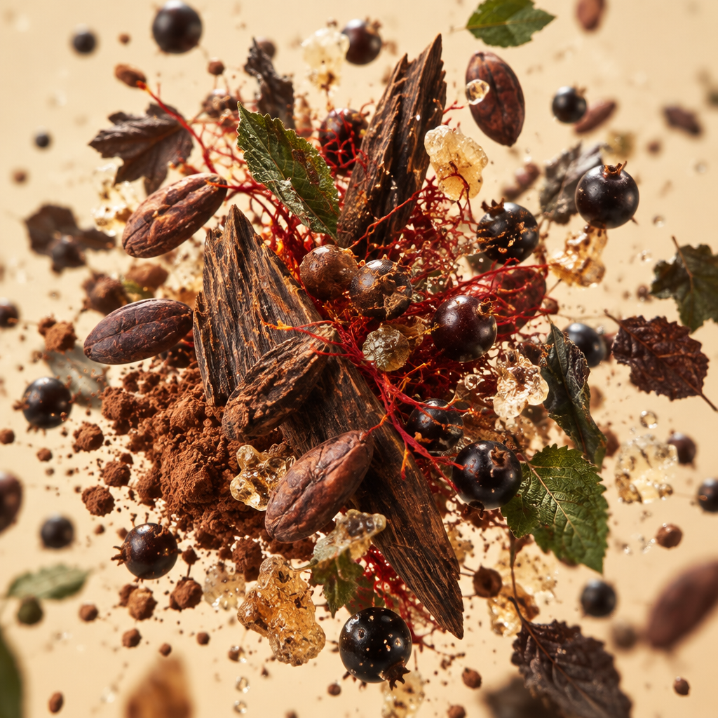 Ingredienti di IT'S A DUPE N°6123: legno di agar, cacao, zafferano, patchouli, incenso e ribes nero