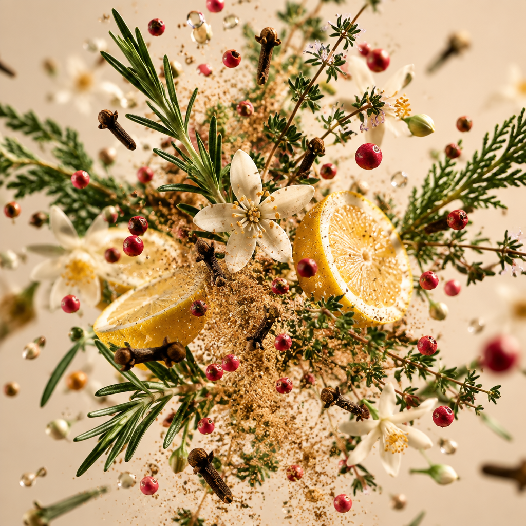 Ingredienti di IT'S A DUPE N°7135: yuzu, neroli, rosmarino, sabbia, chiodi di garofano, timo, pepe rosa e cipresso