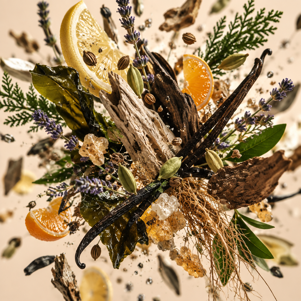 Ingredienti di IT'S A DUPE N°609: legni marini, oud, alghe, cardamomo, limone, cipresso, lavanda, mandarino, mirto, quercia, incenso e vaniglia