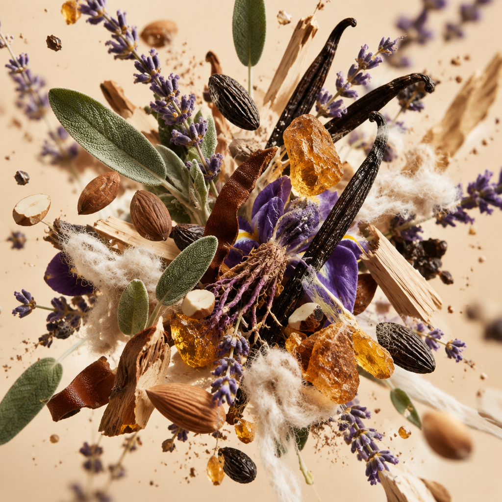 Ingredienti di IT'S A DUPE N°904: salvia sclarea, lavanda, mandorla amara, vaniglia, cuoio, iris, fava tonka, cashmere, ambra e legni bianchi