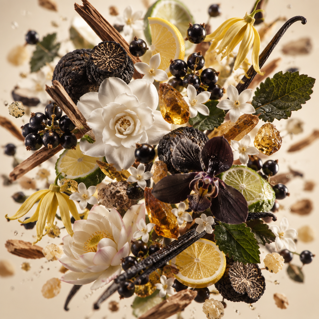 Ingredienti di IT'S A DUPE N°1002: tartufo, gardenia, ribes nero, ylang-ylang, gelsomino, bergamotto, orchidea, loto, patchouli, ambra e vaniglia
