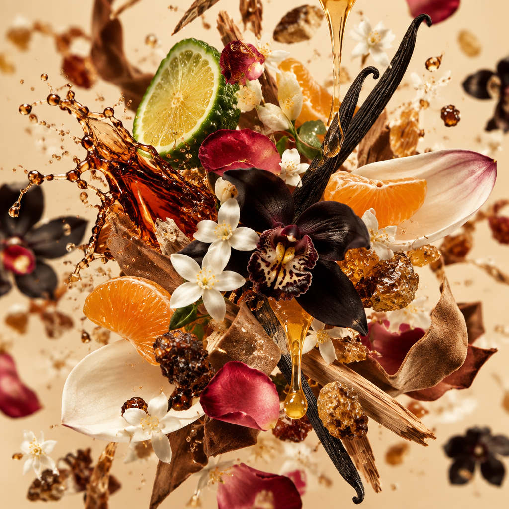 Ingredienti di IT'S A DUPE N°910: bergamotto, mandarino, rum, miele, gelsomino, rosa, orchidea nera, magnolia, mirra e vaniglia